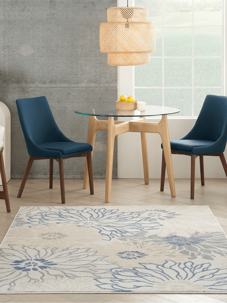 Passion PSN17 Floral Contemporary Ivory Grey Blue Area Rug