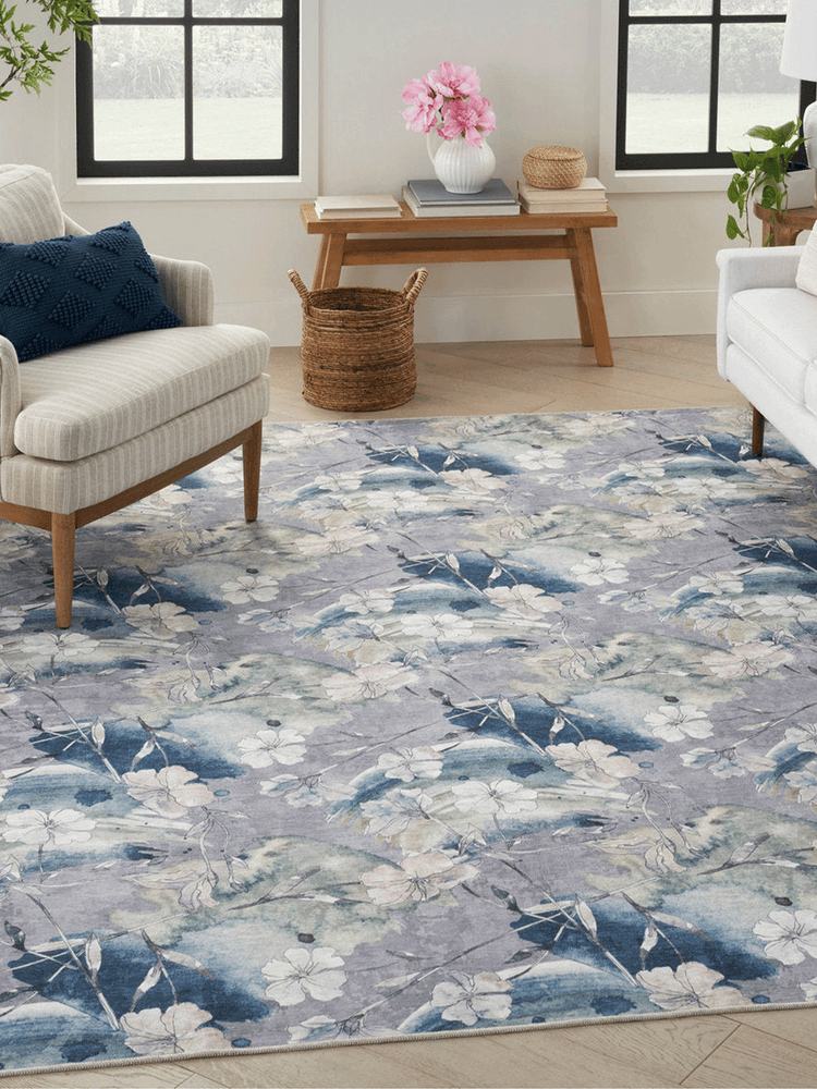 Nourison Washables NWB07 Botanical Modern Grey Blue Area Rug