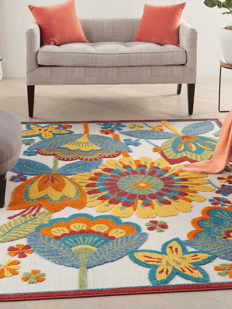 Aloha Floral Contemporary Multicolor Area Rug