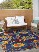 Aloha Floral Indoor/Outdoor Navy Multicolor Area Rug