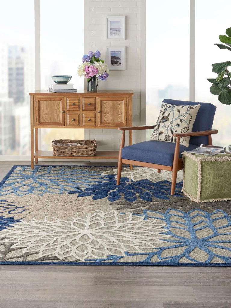 Aloha ALH05 Floral Indoor Outdoor Blue Area Rug