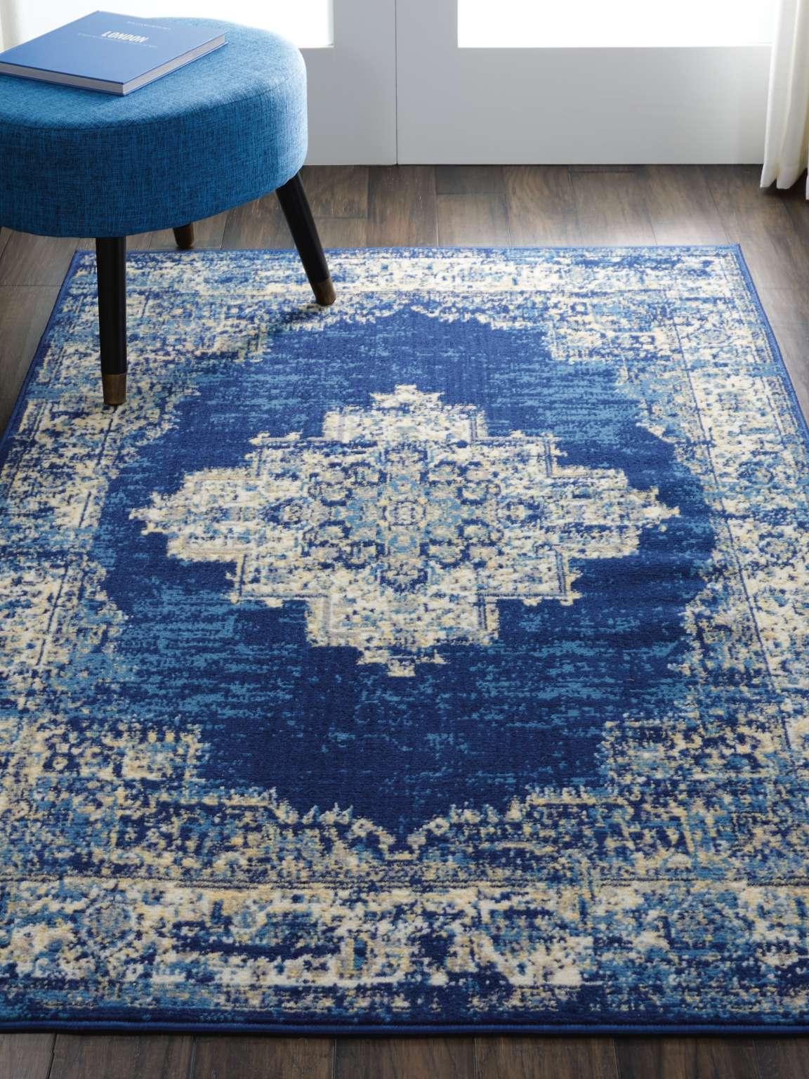 Grafix Center Medallion Navy Blue Area Rug | Homestitch